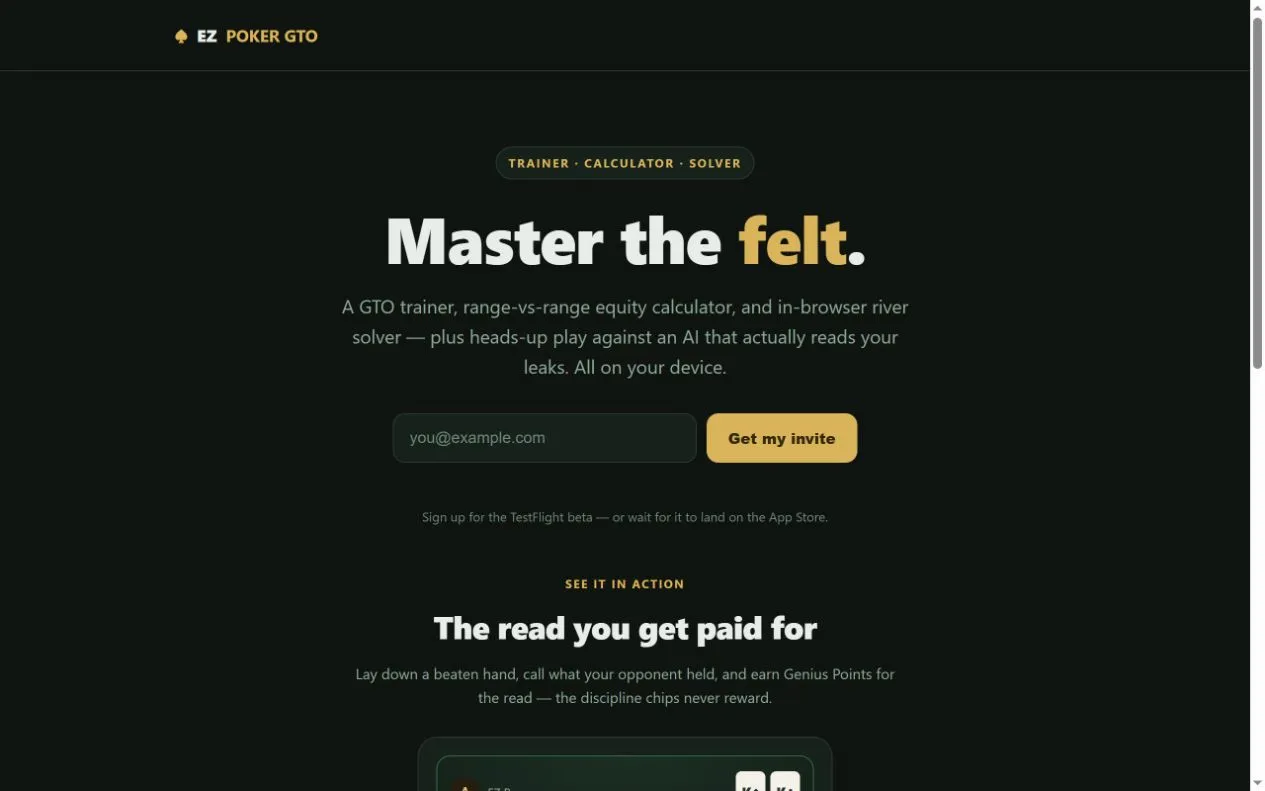 EZ Poker GTO — Vista del sitio