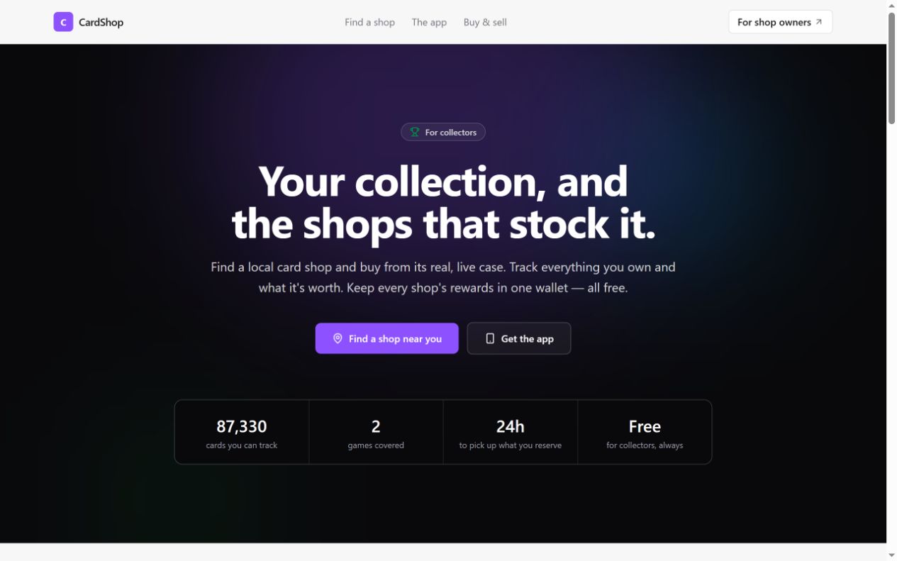 CardShop — vista previa de la interfaz