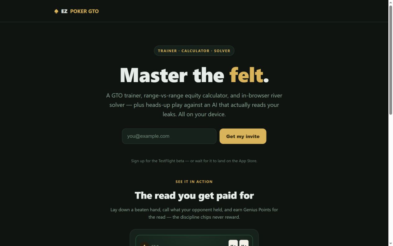 EZ Poker GTO — vista previa de la interfaz