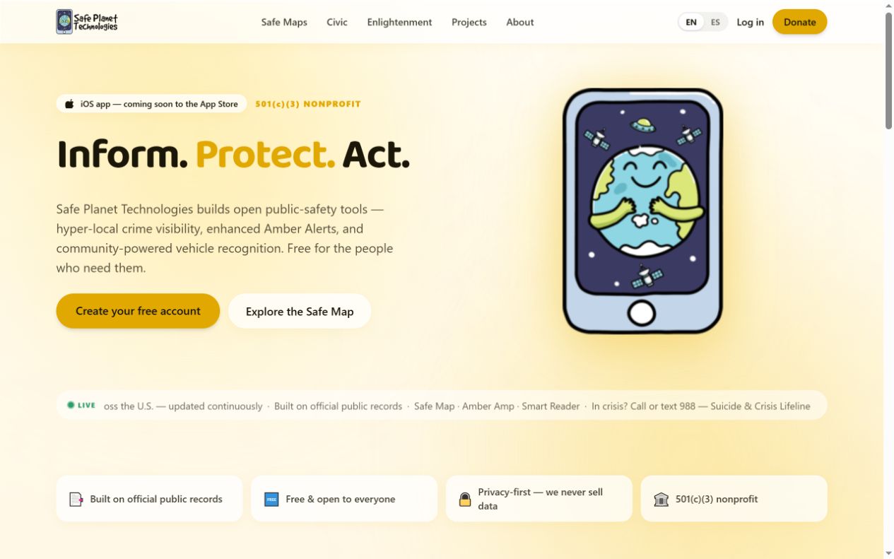 Safe Planet Technologies — vista previa de la interfaz